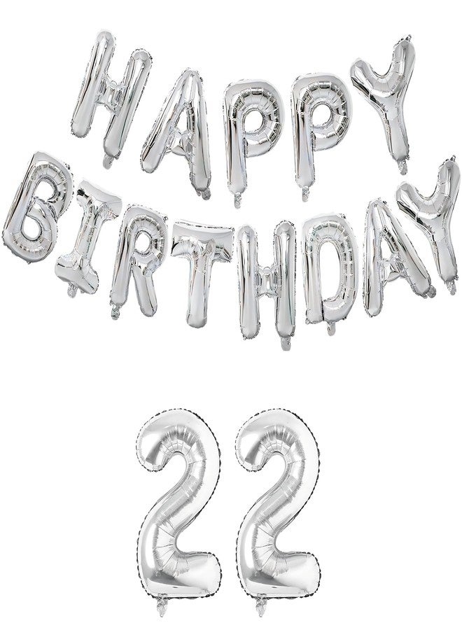 Flyloons 22nd Silver Colour Happy Birthday Foil Balloon Set for 22 Year Old Boys Girls Men Women | with Number Twenty-two | 13 Letters Reusable Happy Birthday Metallic Foil Balloons Decoration Kit - Image 1